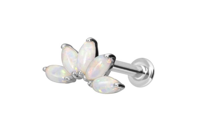 PIERCINGLINE Piercing-Set 14 Karat Gold Labret mit Push Fit LOTUSBLÜTE + SYNTHETISCHE OPALE (Labrets, 1-tlg) von PIERCINGLINE