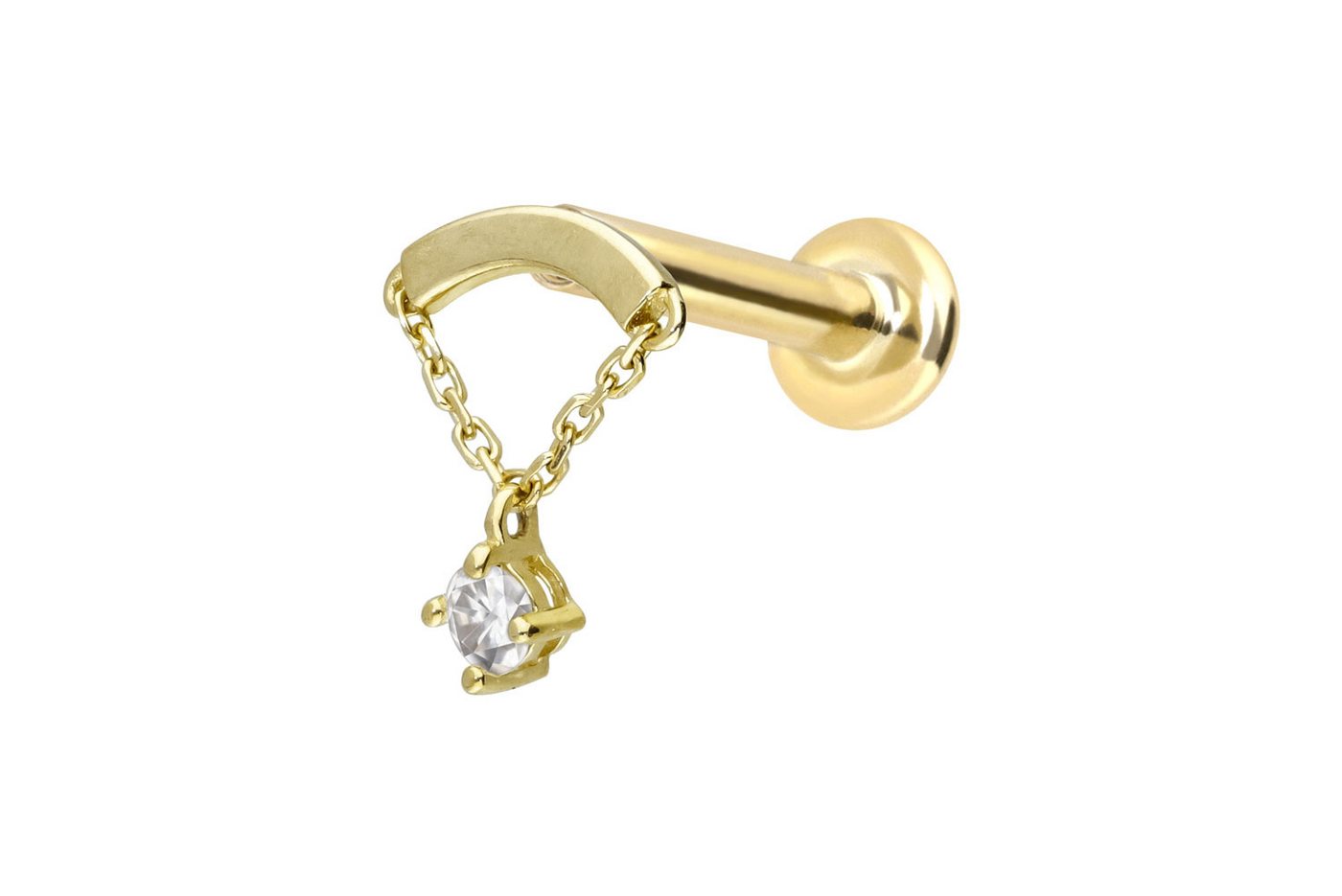 PIERCINGLINE Piercing-Set 14 Karat Gold Labret mit Push Fit MOISSANIT + BOGEN + KETTE (Labrets, 1-tlg) von PIERCINGLINE
