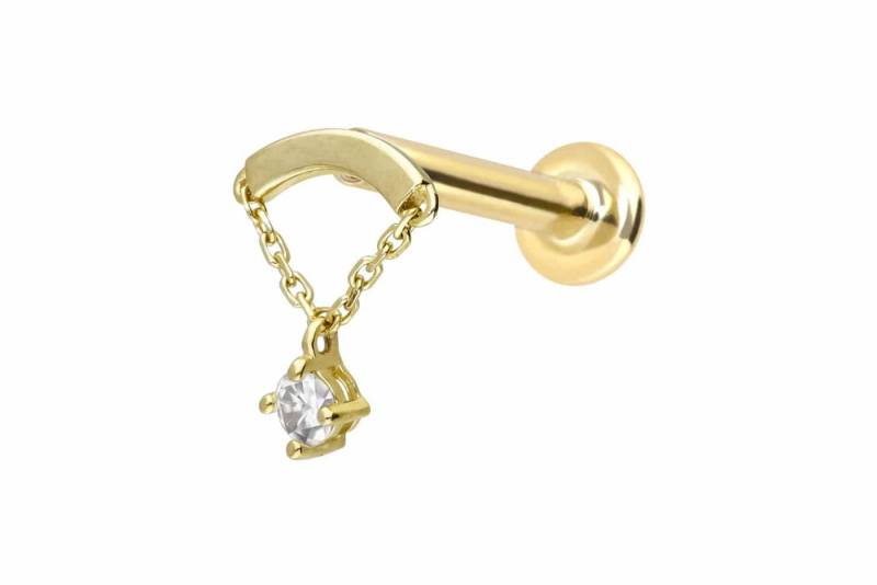 PIERCINGLINE Piercing-Set 14 Karat Gold Labret mit Push Fit MOISSANIT + BOGEN + KETTE (Labrets, 1-tlg) von PIERCINGLINE