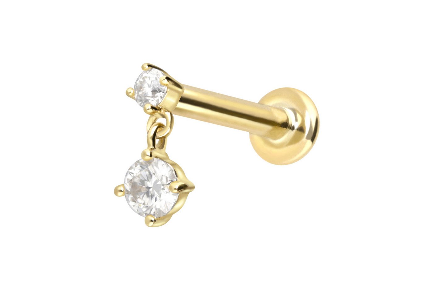 PIERCINGLINE Piercing-Set 14 Karat Gold Labret mit Push Fit MOISSANIT + SPITZE (Labrets, 1-tlg) von PIERCINGLINE