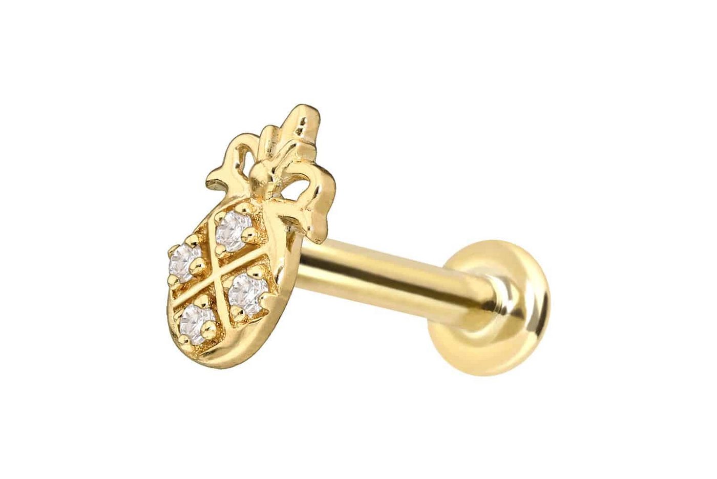 PIERCINGLINE Piercing-Set 14 Karat Gold Labret mit Push Fit MOISSANIT-ANANAS (Labrets, 1-tlg) von PIERCINGLINE