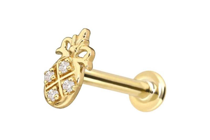 PIERCINGLINE Piercing-Set 14 Karat Gold Labret mit Push Fit MOISSANIT-ANANAS (Labrets, 1-tlg) von PIERCINGLINE