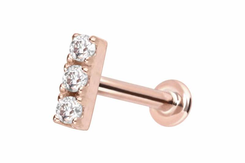 PIERCINGLINE Piercing-Set 14 Karat Gold Labret mit Push Fit MOISSANIT-BALKEN (Labrets / 1 Stk) von PIERCINGLINE