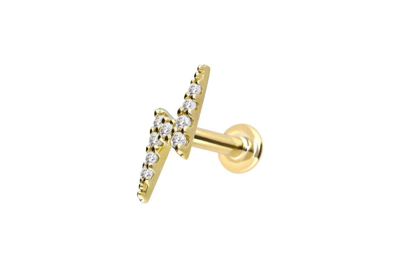 PIERCINGLINE Piercing-Set 14 Karat Gold Labret mit Push Fit MOISSANIT-BLITZ (Labrets, 1-tlg) von PIERCINGLINE
