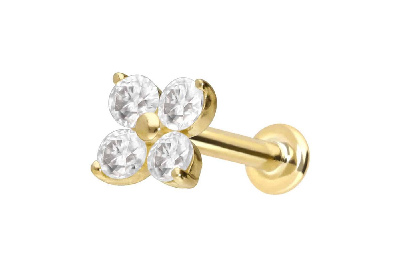 PIERCINGLINE Piercing-Set 14 Karat Gold Labret mit Push Fit MOISSANIT-BLUME (Labrets / 1 Stk) von PIERCINGLINE