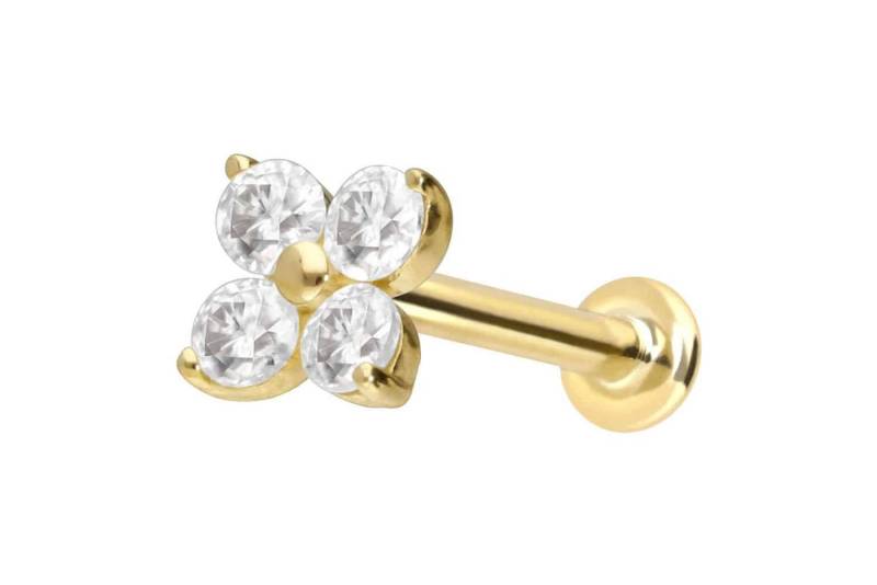 PIERCINGLINE Piercing-Set 14 Karat Gold Labret mit Push Fit MOISSANIT-BLUME (Labrets / 1 Stk) von PIERCINGLINE