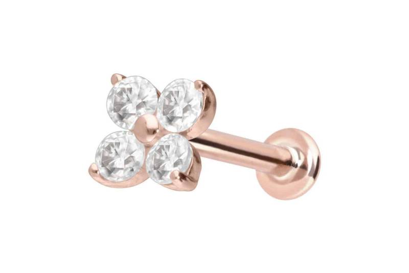 PIERCINGLINE Piercing-Set 14 Karat Gold Labret mit Push Fit MOISSANIT-BLUME (Labrets / 1 Stk) von PIERCINGLINE