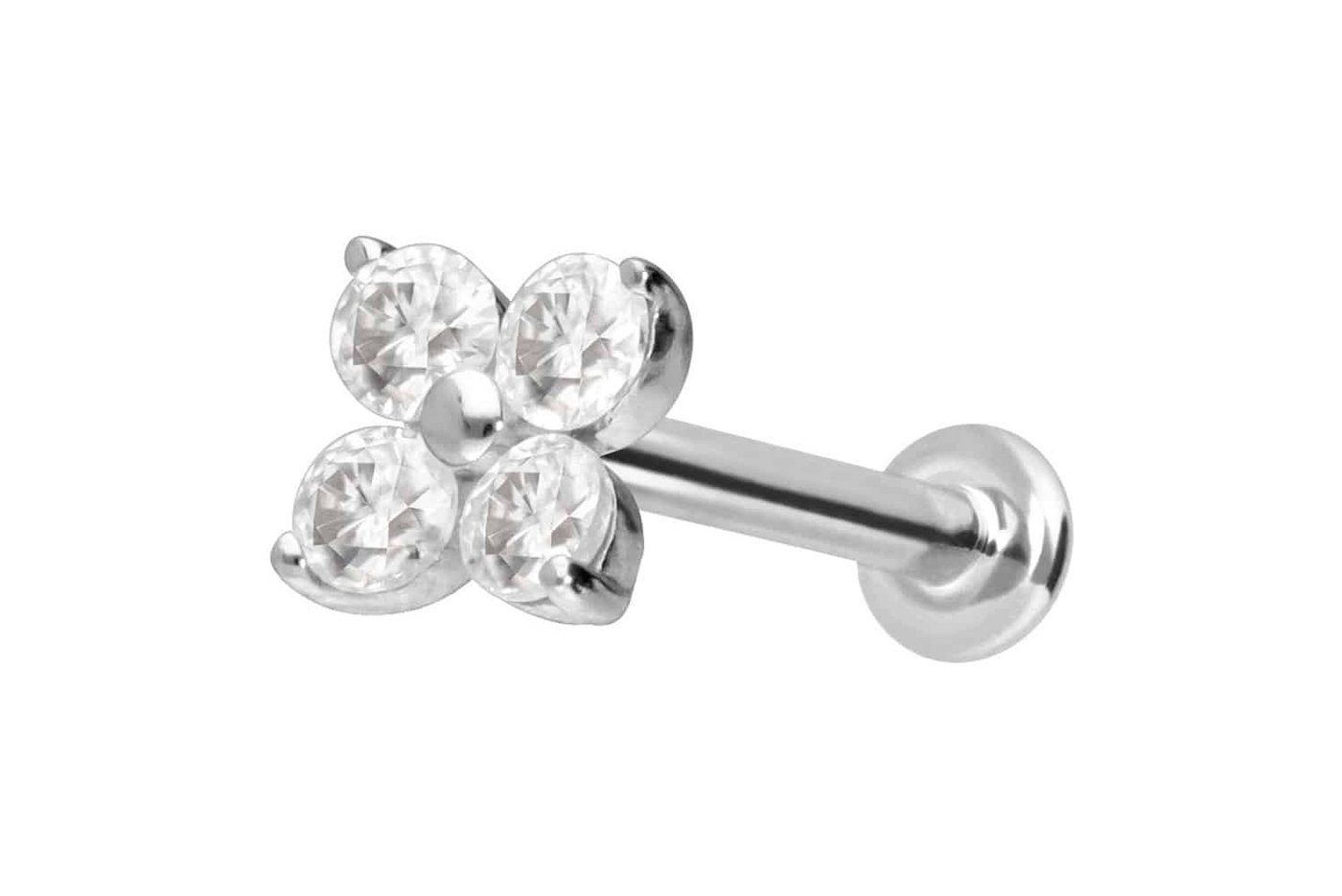 PIERCINGLINE Piercing-Set 14 Karat Gold Labret mit Push Fit MOISSANIT-BLUME (Labrets / 1 Stk) von PIERCINGLINE