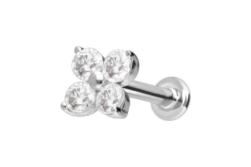 PIERCINGLINE Piercing-Set 14 Karat Gold Labret mit Push Fit MOISSANIT-BLUME (Labrets / 1 Stk) von PIERCINGLINE