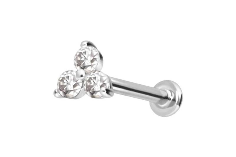 PIERCINGLINE Piercing-Set 14 Karat Gold Labret mit Push Fit MOISSANIT-BLUME (Labrets / 1 Stk) von PIERCINGLINE