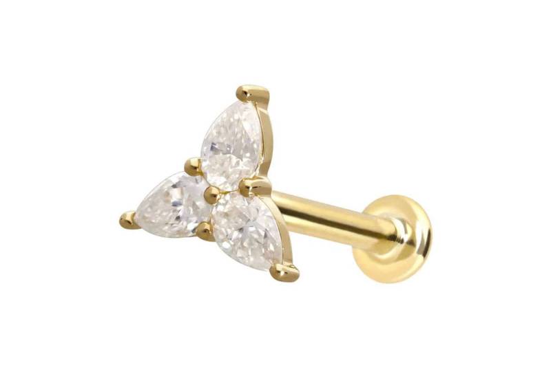 PIERCINGLINE Piercing-Set 14 Karat Gold Labret mit Push Fit MOISSANIT-BLUME (Labrets / 1 Stk) von PIERCINGLINE