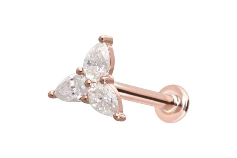 PIERCINGLINE Piercing-Set 14 Karat Gold Labret mit Push Fit MOISSANIT-BLUME (Labrets / 1 Stk) von PIERCINGLINE