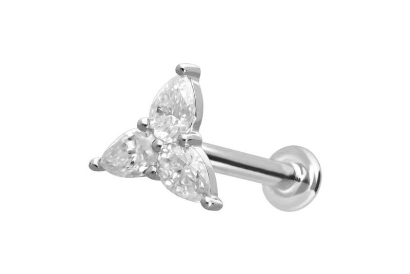 PIERCINGLINE Piercing-Set 14 Karat Gold Labret mit Push Fit MOISSANIT-BLUME (Labrets / 1 Stk) von PIERCINGLINE