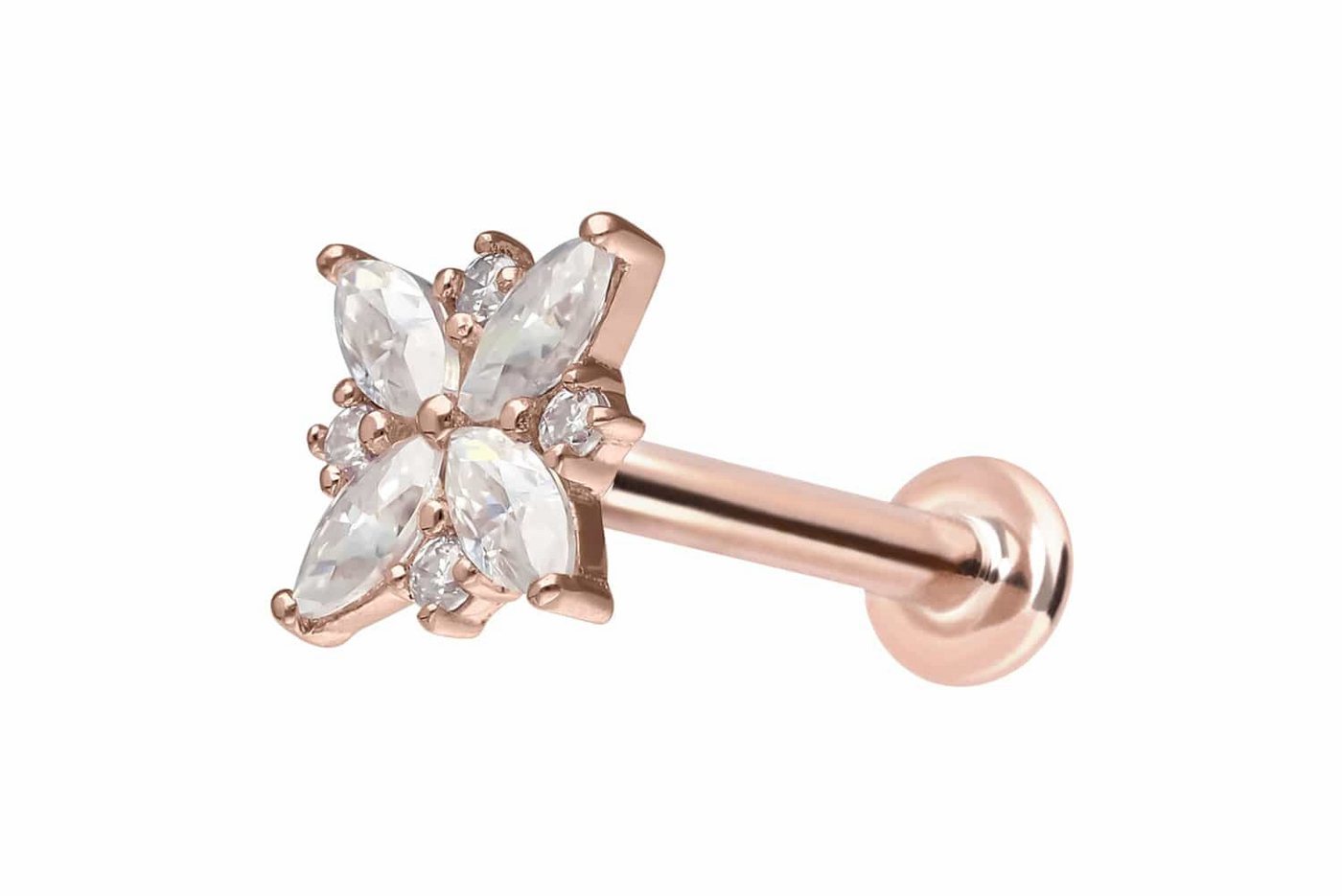 PIERCINGLINE Piercing-Set 14 Karat Gold Labret mit Push Fit MOISSANIT-BLUME (Labrets, 1-tlg) von PIERCINGLINE