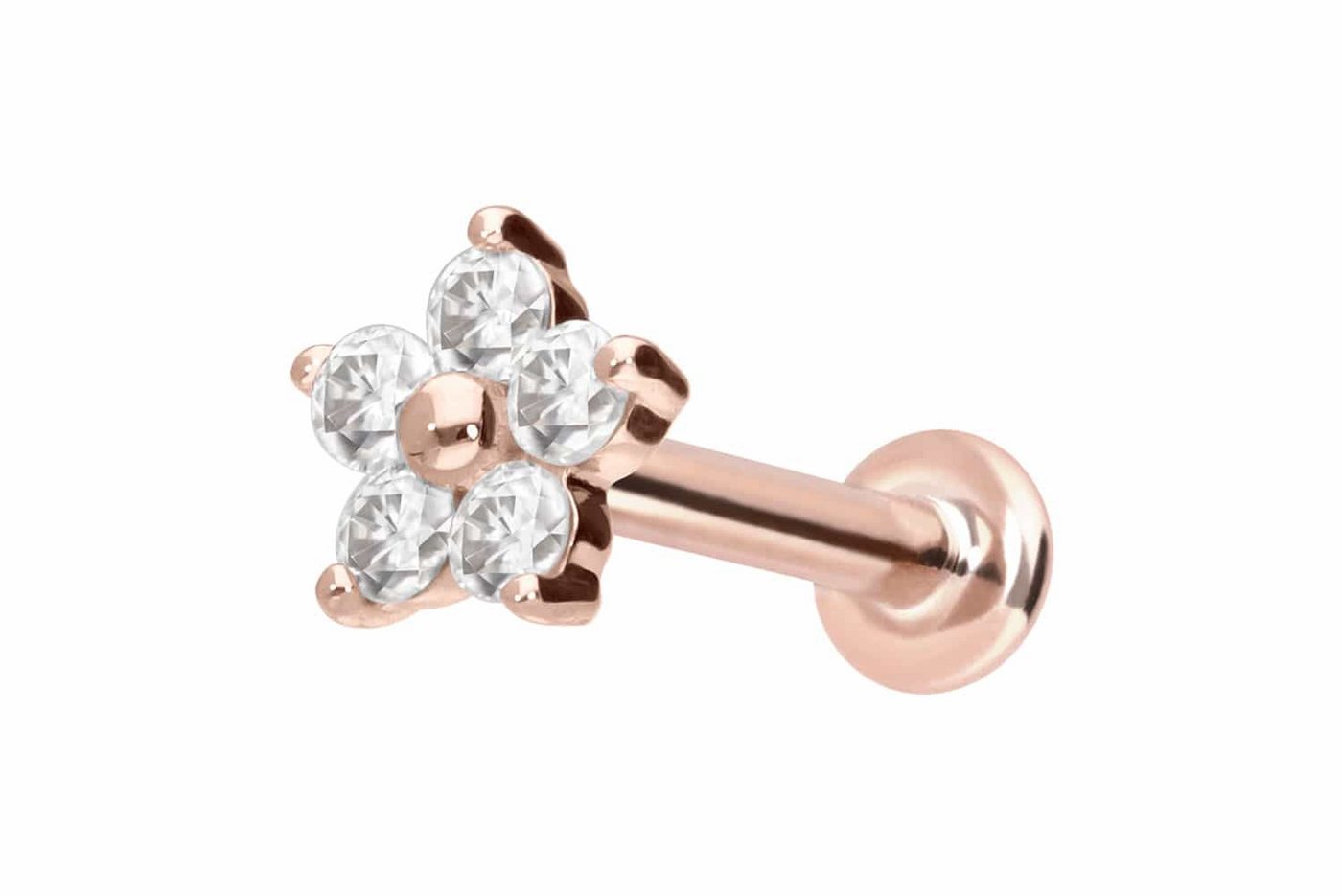PIERCINGLINE Piercing-Set 14 Karat Gold Labret mit Push Fit MOISSANIT-BLUME (Labrets, 1-tlg) von PIERCINGLINE