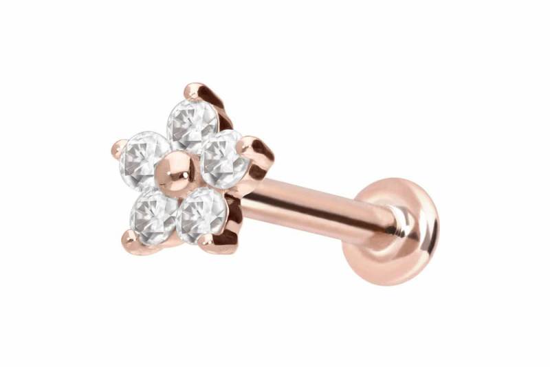 PIERCINGLINE Piercing-Set 14 Karat Gold Labret mit Push Fit MOISSANIT-BLUME (Labrets, 1-tlg) von PIERCINGLINE