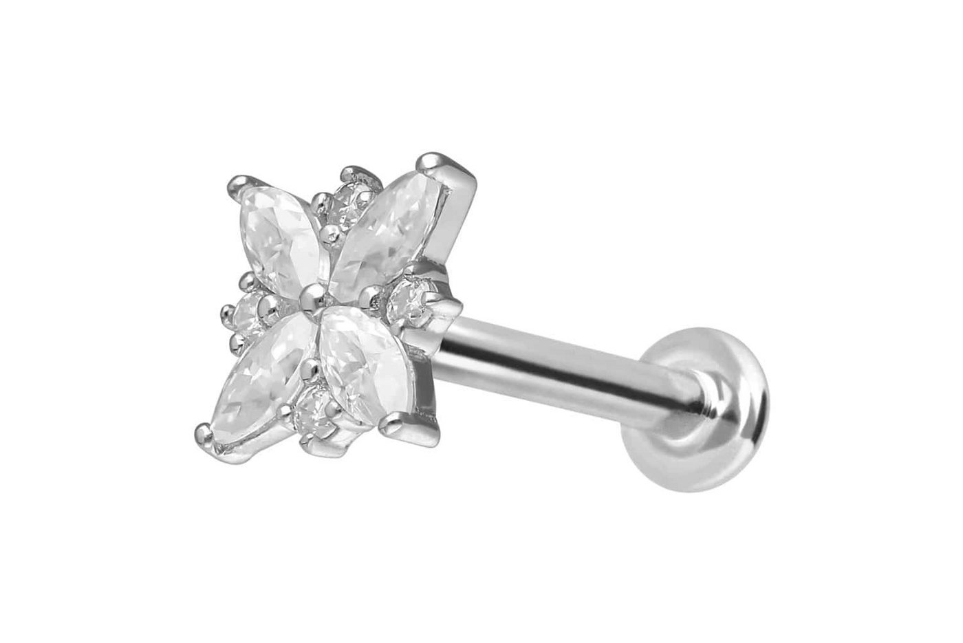 PIERCINGLINE Piercing-Set 14 Karat Gold Labret mit Push Fit MOISSANIT-BLUME (Labrets, 1-tlg) von PIERCINGLINE