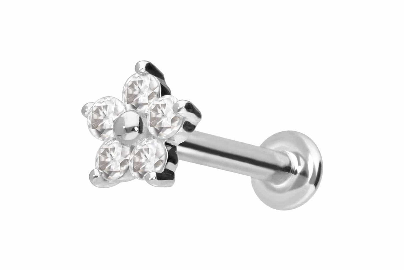 PIERCINGLINE Piercing-Set 14 Karat Gold Labret mit Push Fit MOISSANIT-BLUME (Labrets, 1-tlg) von PIERCINGLINE