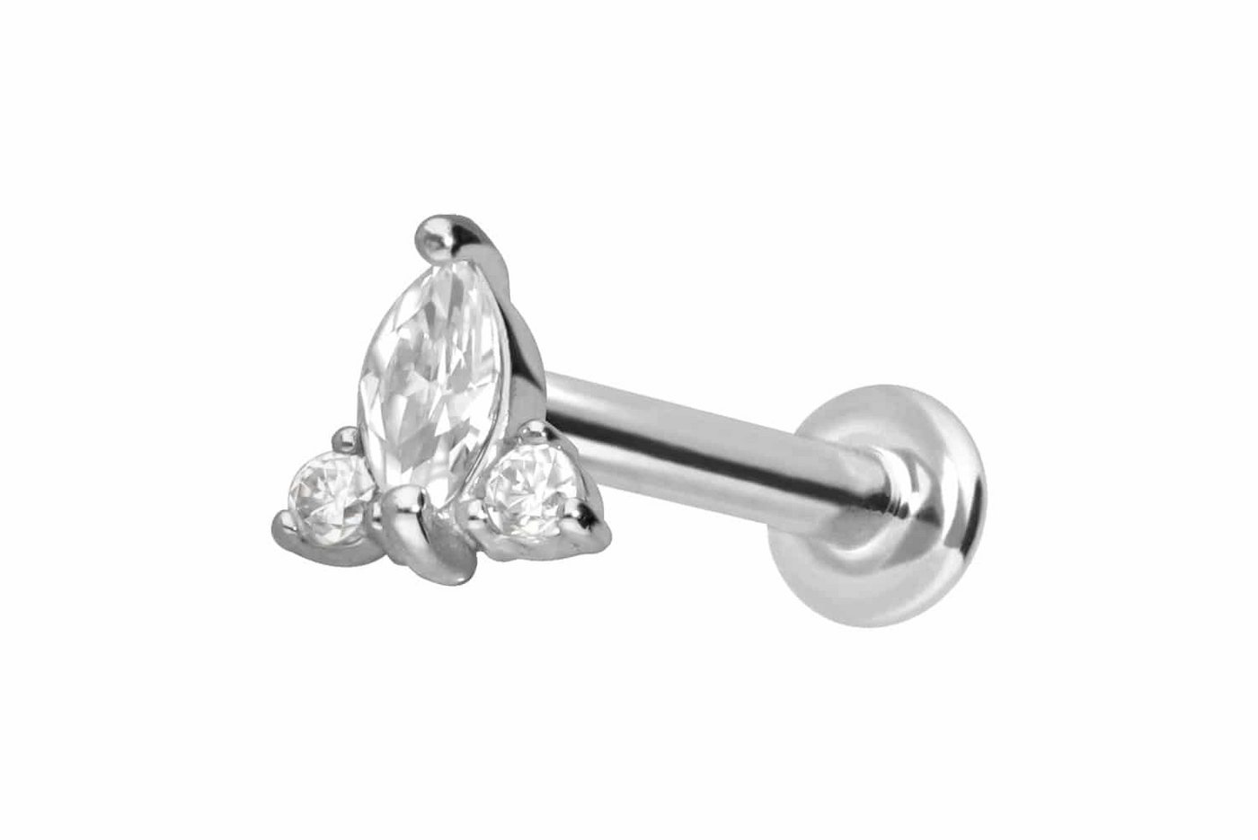 PIERCINGLINE Piercing-Set 14 Karat Gold Labret mit Push Fit MOISSANIT-BLUME (Labrets, 1-tlg) von PIERCINGLINE