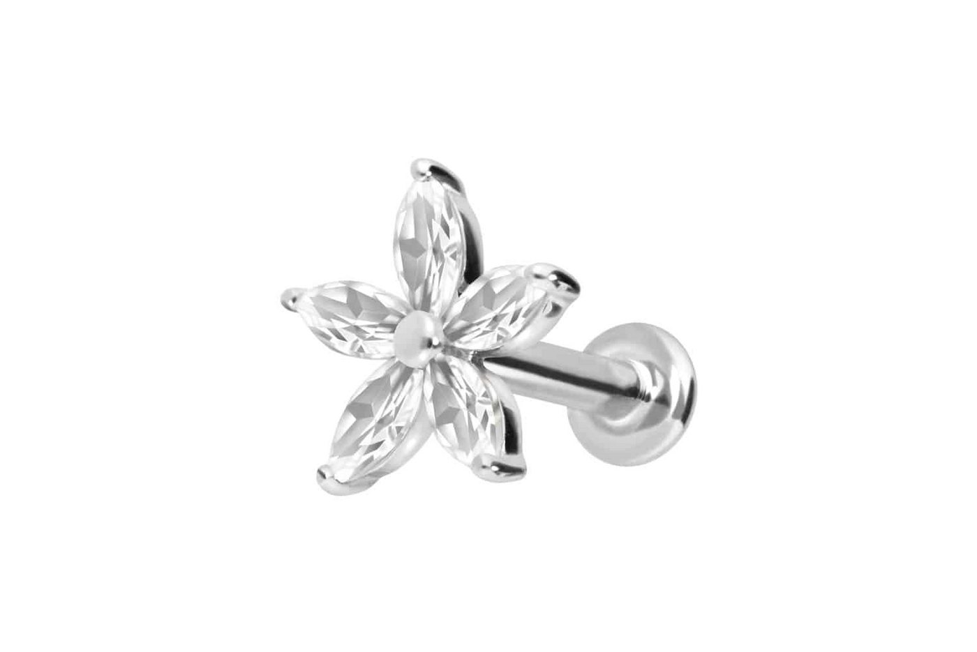 PIERCINGLINE Piercing-Set 14 Karat Gold Labret mit Push Fit MOISSANIT-BLUME (Labrets, 1-tlg) von PIERCINGLINE