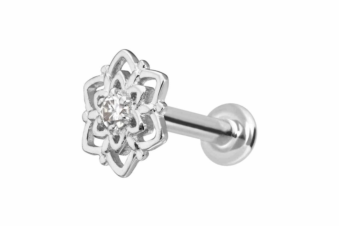 PIERCINGLINE Piercing-Set 14 Karat Gold Labret mit Push Fit MOISSANIT-BLUME (Labrets, 1-tlg) von PIERCINGLINE