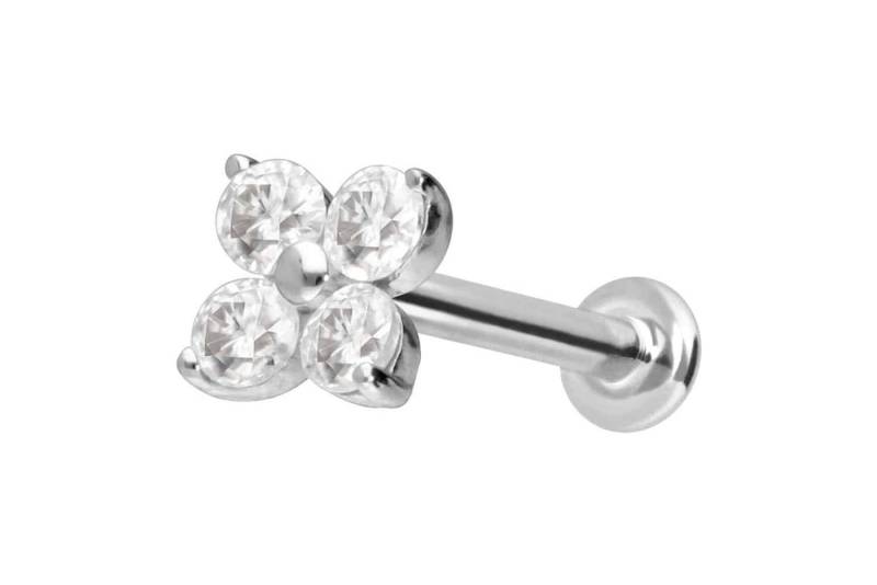PIERCINGLINE Piercing-Set 14 Karat Gold Labret mit Push Fit MOISSANIT-BLUME (Labrets / 1 Stk) von PIERCINGLINE