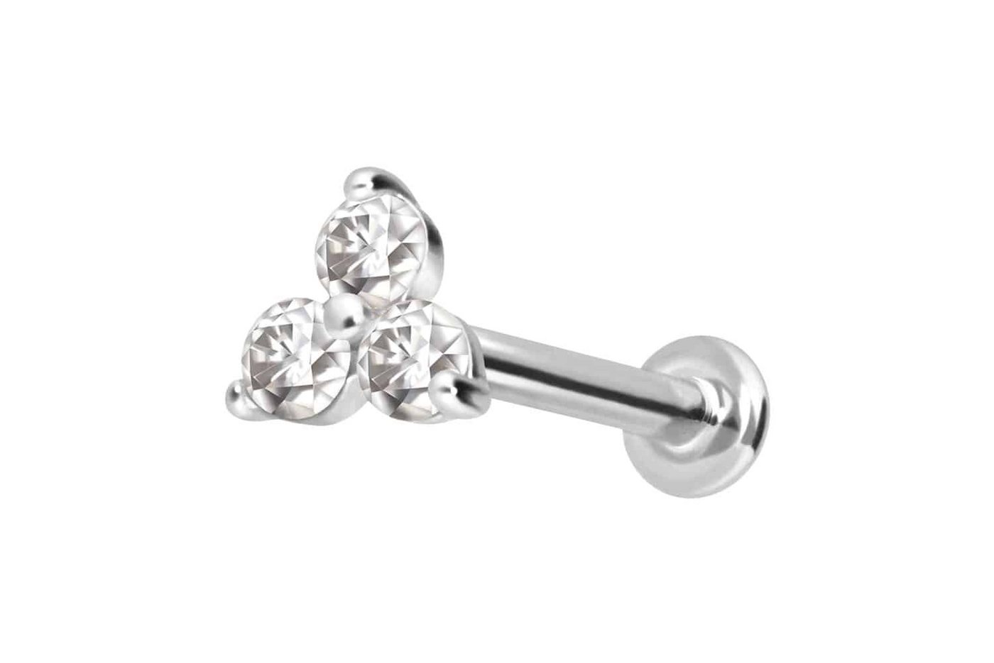 PIERCINGLINE Piercing-Set 14 Karat Gold Labret mit Push Fit MOISSANIT-BLUME (Labrets / 1 Stk) von PIERCINGLINE