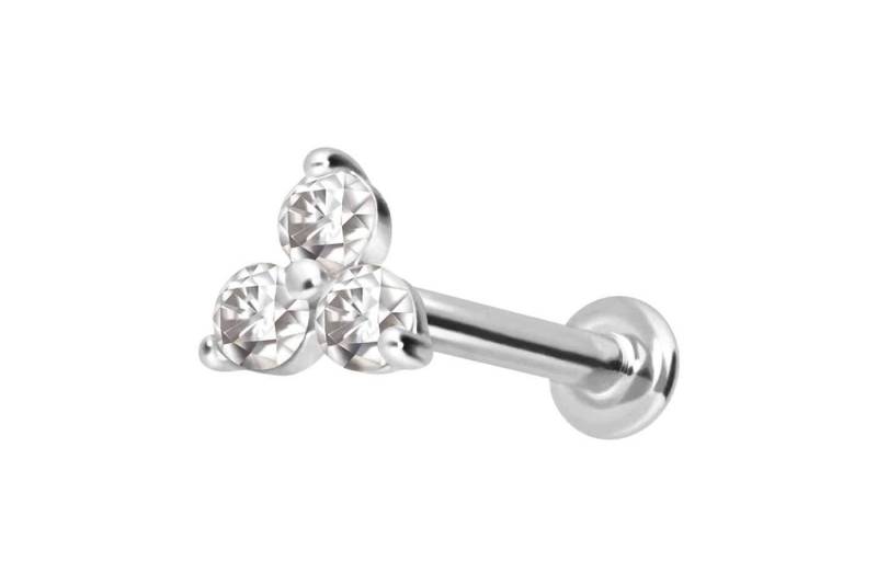 PIERCINGLINE Piercing-Set 14 Karat Gold Labret mit Push Fit MOISSANIT-BLUME (Labrets / 1 Stk) von PIERCINGLINE