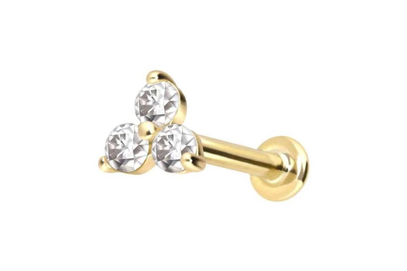 PIERCINGLINE Piercing-Set 14 Karat Gold Labret mit Push Fit MOISSANIT-BLUME (Labrets / 1 Stk) von PIERCINGLINE