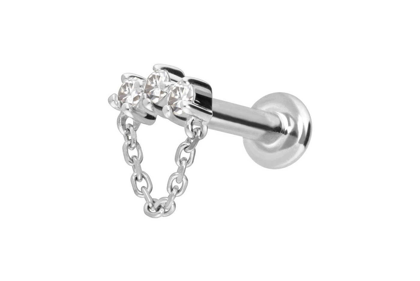 PIERCINGLINE Piercing-Set 14 Karat Gold Labret mit Push Fit MOISSANIT-BOGEN + KETTE (Labrets, 1-tlg) von PIERCINGLINE