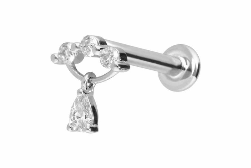 PIERCINGLINE Piercing-Set 14 Karat Gold Labret mit Push Fit MOISSANIT-BOGEN + MOISSANIT-TROPFEN (Labrets, 1-tlg) von PIERCINGLINE