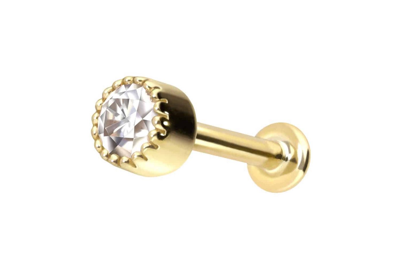 PIERCINGLINE Piercing-Set 14 Karat Gold Labret mit Push Fit MOISSANIT-DISC (Labrets / 1 Stk) von PIERCINGLINE
