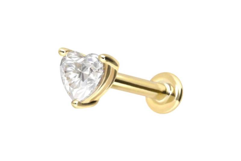 PIERCINGLINE Piercing-Set 14 Karat Gold Labret mit Push Fit MOISSANIT-HERZ (Labrets / 1 Stk) von PIERCINGLINE