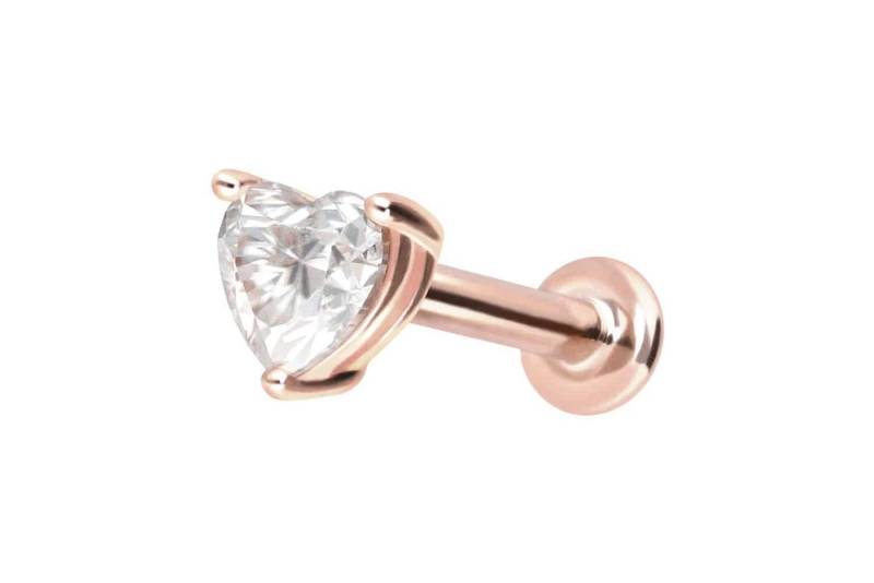 PIERCINGLINE Piercing-Set 14 Karat Gold Labret mit Push Fit MOISSANIT-HERZ (Labrets / 1 Stk) von PIERCINGLINE