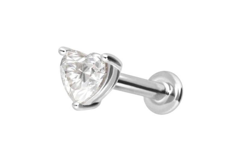 PIERCINGLINE Piercing-Set 14 Karat Gold Labret mit Push Fit MOISSANIT-HERZ (Labrets / 1 Stk) von PIERCINGLINE