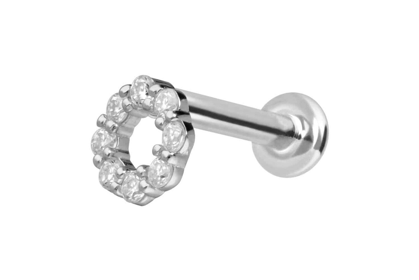 PIERCINGLINE Piercing-Set 14 Karat Gold Labret mit Push Fit MOISSANIT-KREIS (Labrets, 1-tlg) von PIERCINGLINE