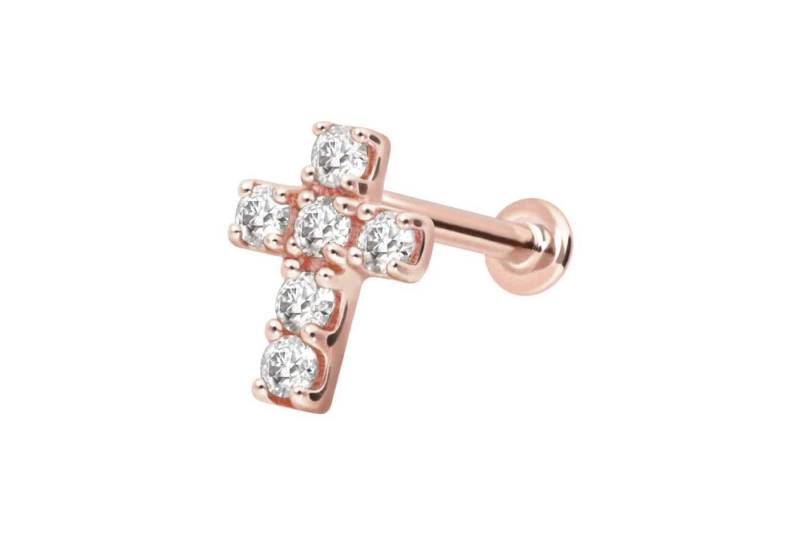 PIERCINGLINE Piercing-Set 14 Karat Gold Labret mit Push Fit MOISSANIT-KREUZ (Labrets / 1 Stk) von PIERCINGLINE