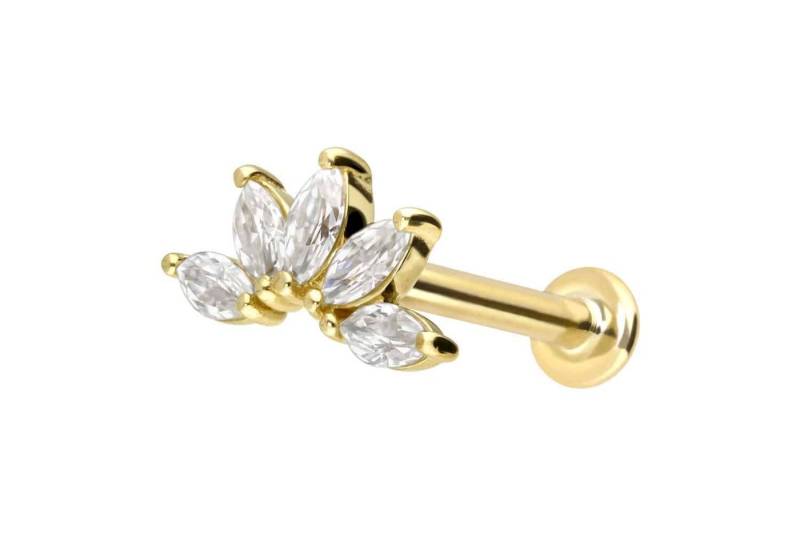 PIERCINGLINE Piercing-Set 14 Karat Gold Labret mit Push Fit MOISSANIT-LOTUSBLÜTE (Labrets / 1 Stk) von PIERCINGLINE