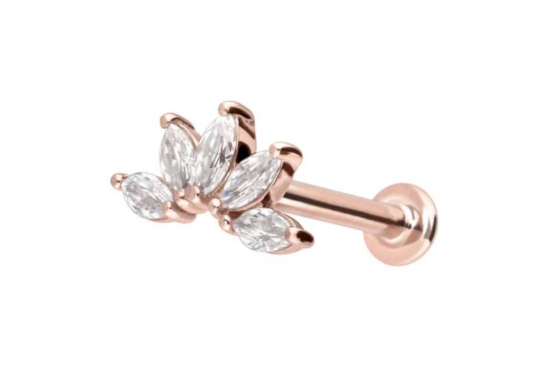 PIERCINGLINE Piercing-Set 14 Karat Gold Labret mit Push Fit MOISSANIT-LOTUSBLÜTE (Labrets / 1 Stk) von PIERCINGLINE