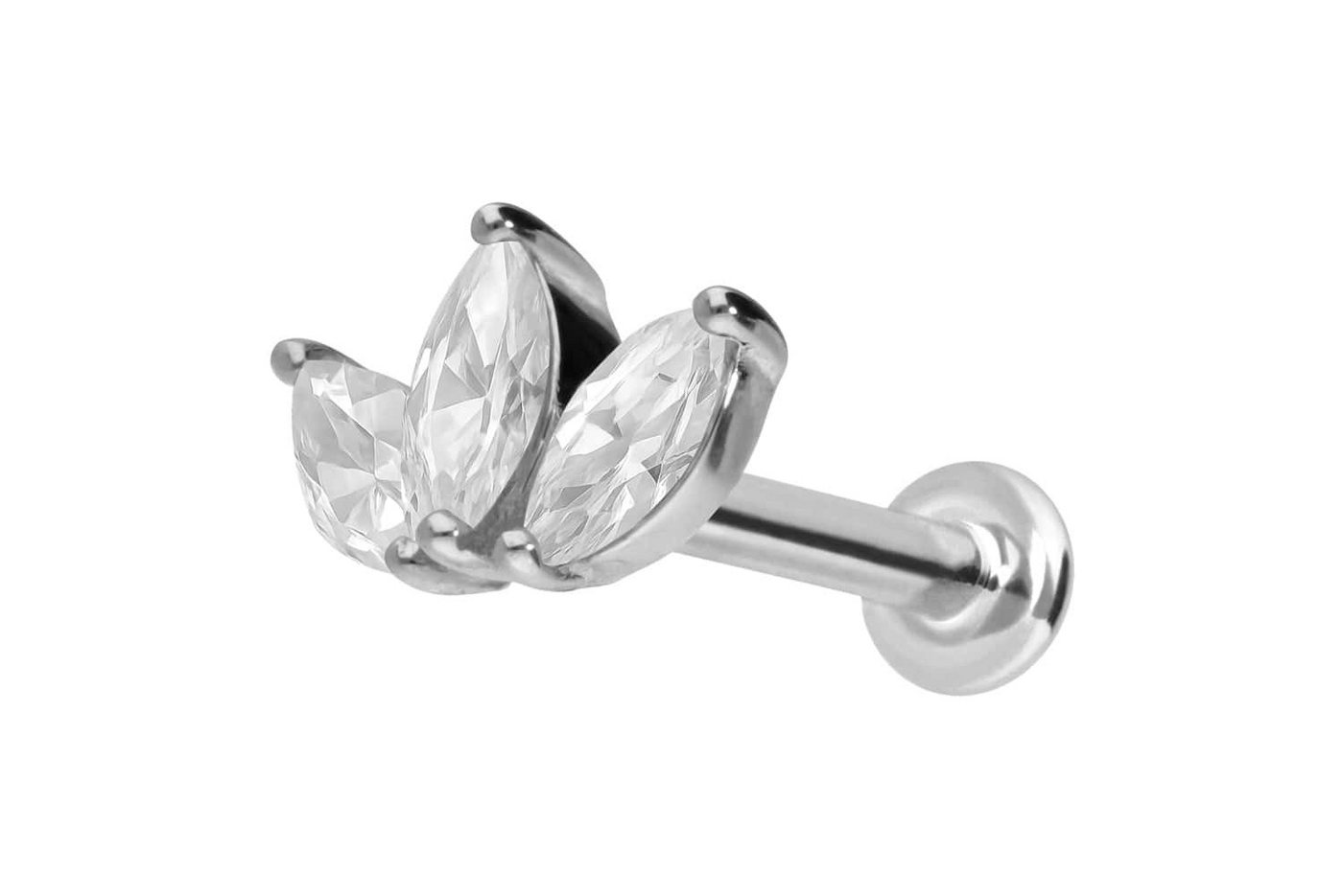PIERCINGLINE Piercing-Set 14 Karat Gold Labret mit Push Fit MOISSANIT-LOTUSBLÜTE (Labrets, 1-tlg) von PIERCINGLINE