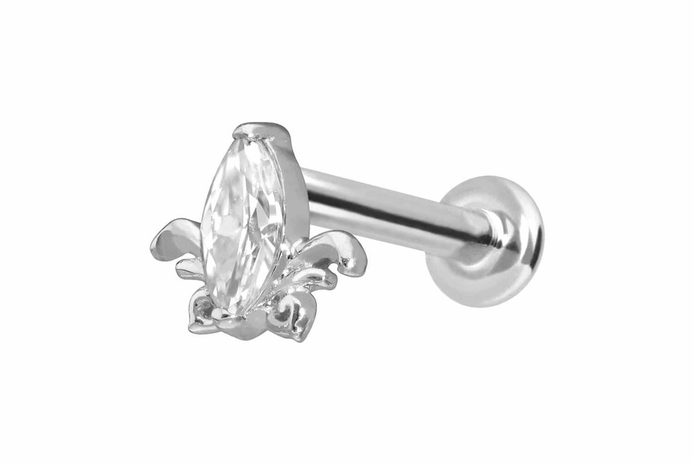 PIERCINGLINE Piercing-Set 14 Karat Gold Labret mit Push Fit MOISSANIT-LOTUSBLÜTE (Labrets, 1-tlg) von PIERCINGLINE