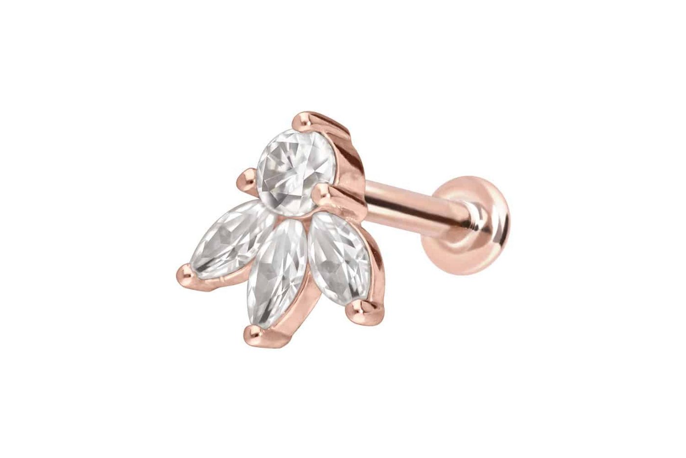 PIERCINGLINE Piercing-Set 14 Karat Gold Labret mit Push Fit MOISSANIT-LOTUSBLÜTE (Labrets / 1 Stk) von PIERCINGLINE