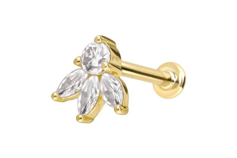 PIERCINGLINE Piercing-Set 14 Karat Gold Labret mit Push Fit MOISSANIT-LOTUSBLÜTE (Labrets / 1 Stk) von PIERCINGLINE