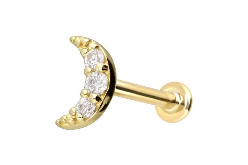 PIERCINGLINE Piercing-Set 14 Karat Gold Labret mit Push Fit MOISSANIT-MOND (Labrets / 1 Stk) von PIERCINGLINE