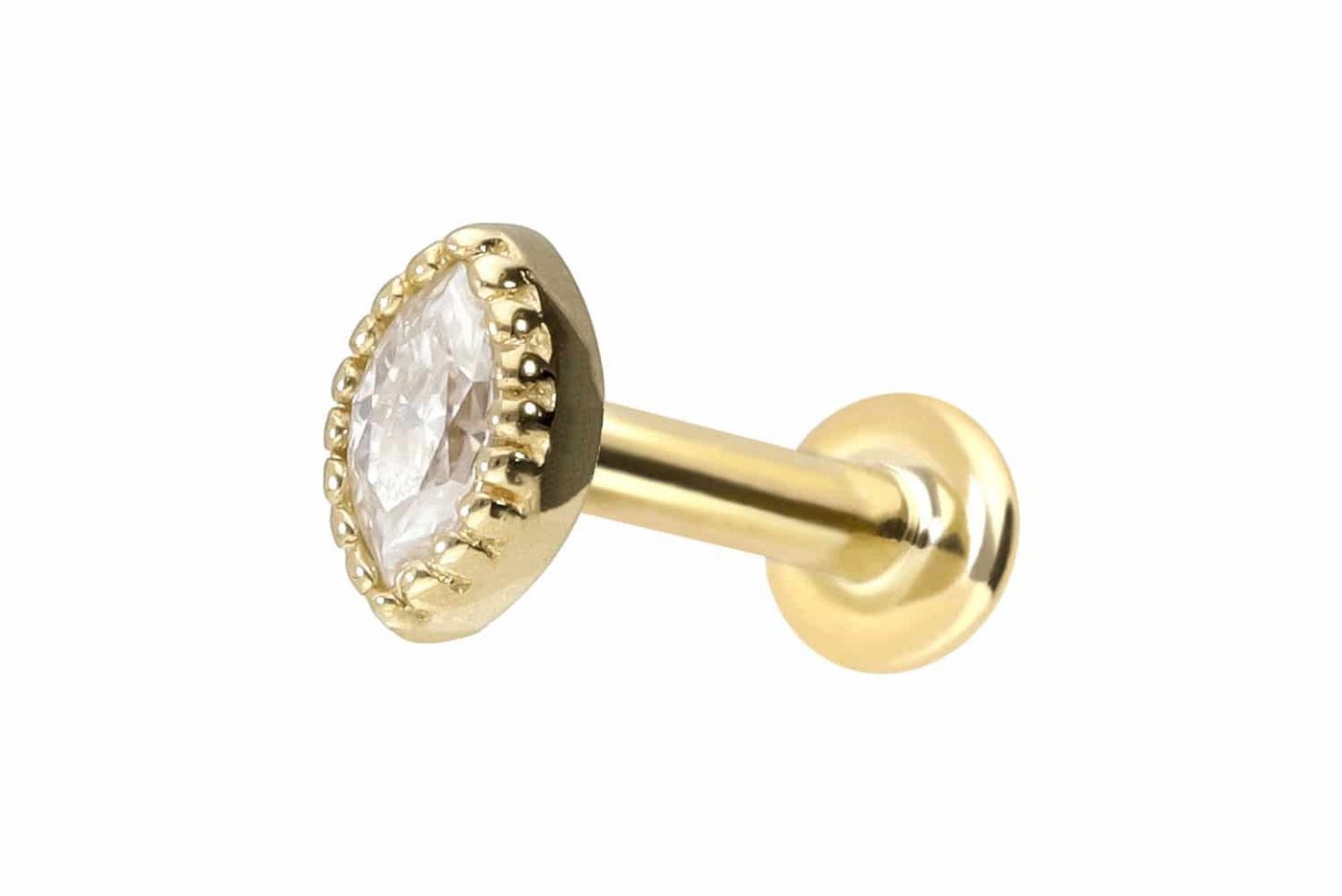 PIERCINGLINE Piercing-Set 14 Karat Gold Labret mit Push Fit MOISSANIT-OVAL (Labrets / 1 Stk) von PIERCINGLINE