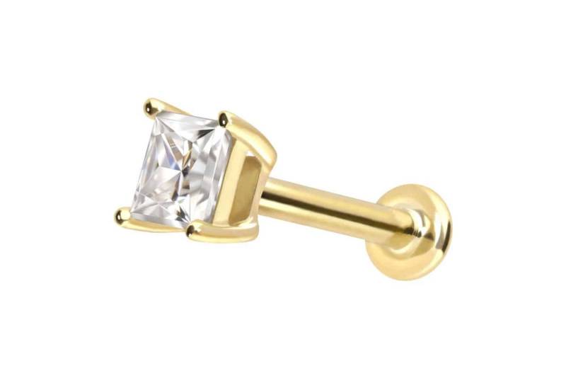 PIERCINGLINE Piercing-Set 14 Karat Gold Labret mit Push Fit MOISSANIT-QUADRAT (Labrets / 1 Stk) von PIERCINGLINE