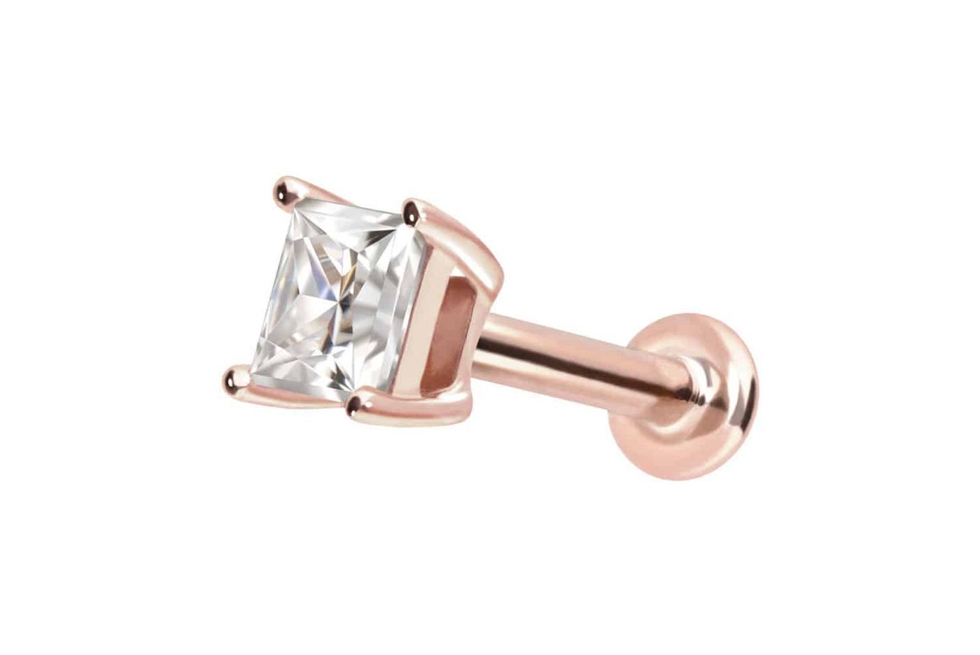 PIERCINGLINE Piercing-Set 14 Karat Gold Labret mit Push Fit MOISSANIT-QUADRAT (Labrets / 1 Stk) von PIERCINGLINE
