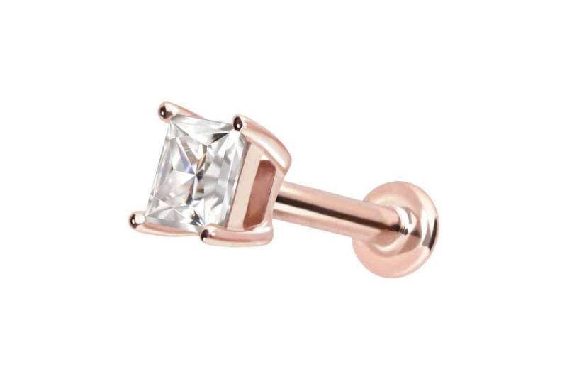 PIERCINGLINE Piercing-Set 14 Karat Gold Labret mit Push Fit MOISSANIT-QUADRAT (Labrets / 1 Stk) von PIERCINGLINE