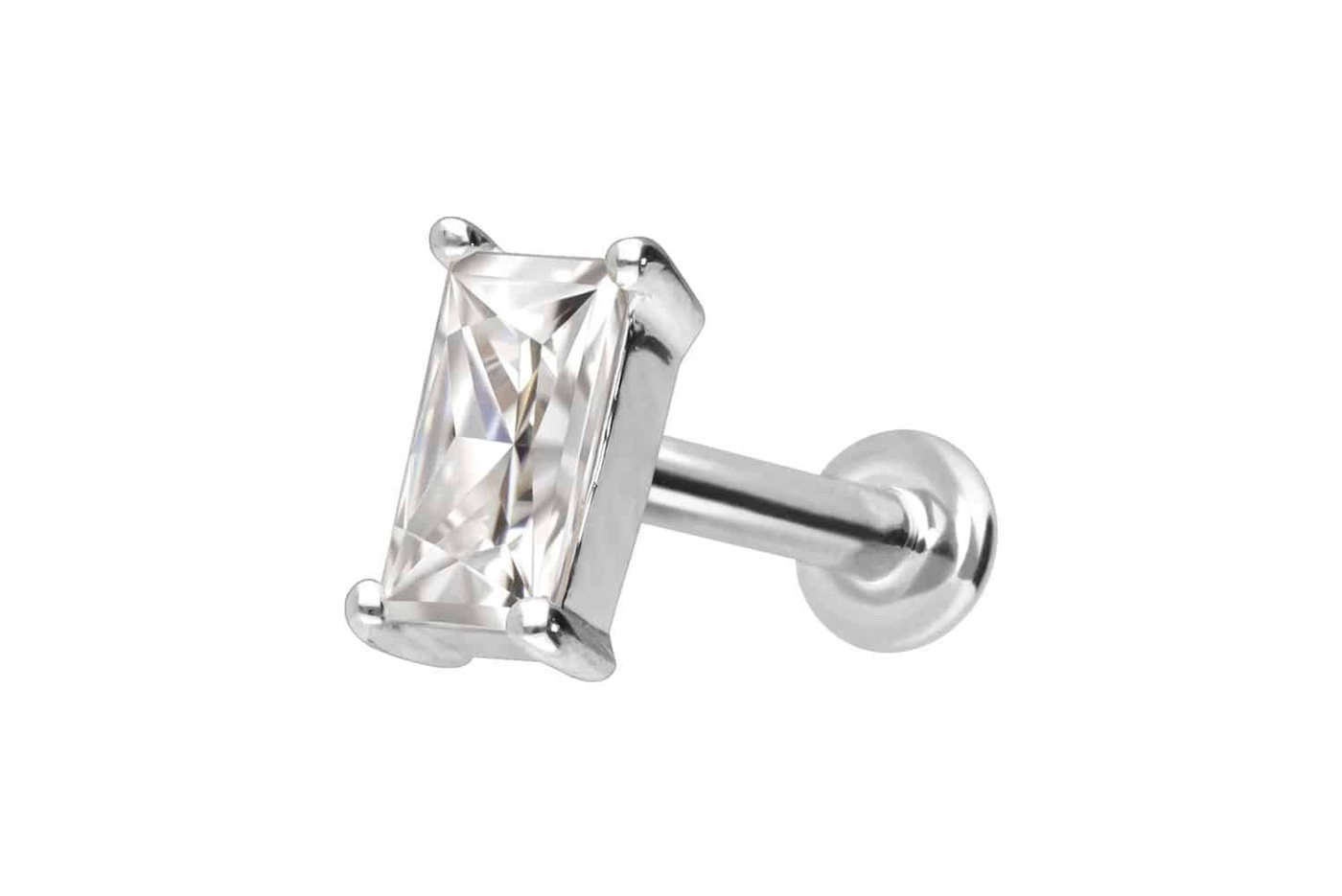 PIERCINGLINE Piercing-Set 14 Karat Gold Labret mit Push Fit MOISSANIT-RECHTECK (Labrets / 1 Stk) von PIERCINGLINE