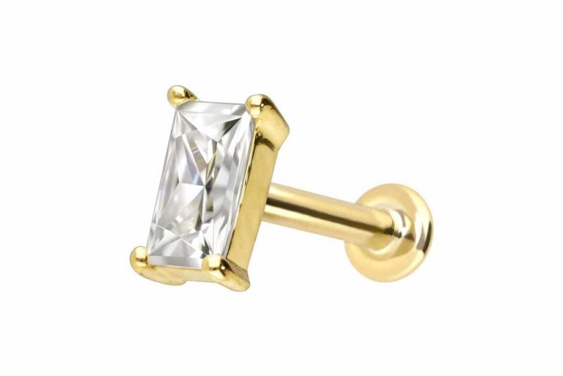 PIERCINGLINE Piercing-Set 14 Karat Gold Labret mit Push Fit MOISSANIT-RECHTECK (Labrets / 1 Stk) von PIERCINGLINE